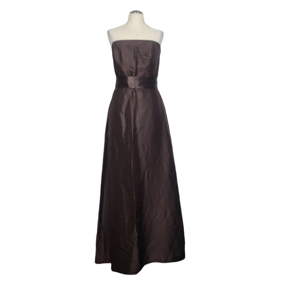 Ann Taylor Brown Strapless Sleeveless Maxi Belted Size Zip Dress 8 - Picture 2 of 11